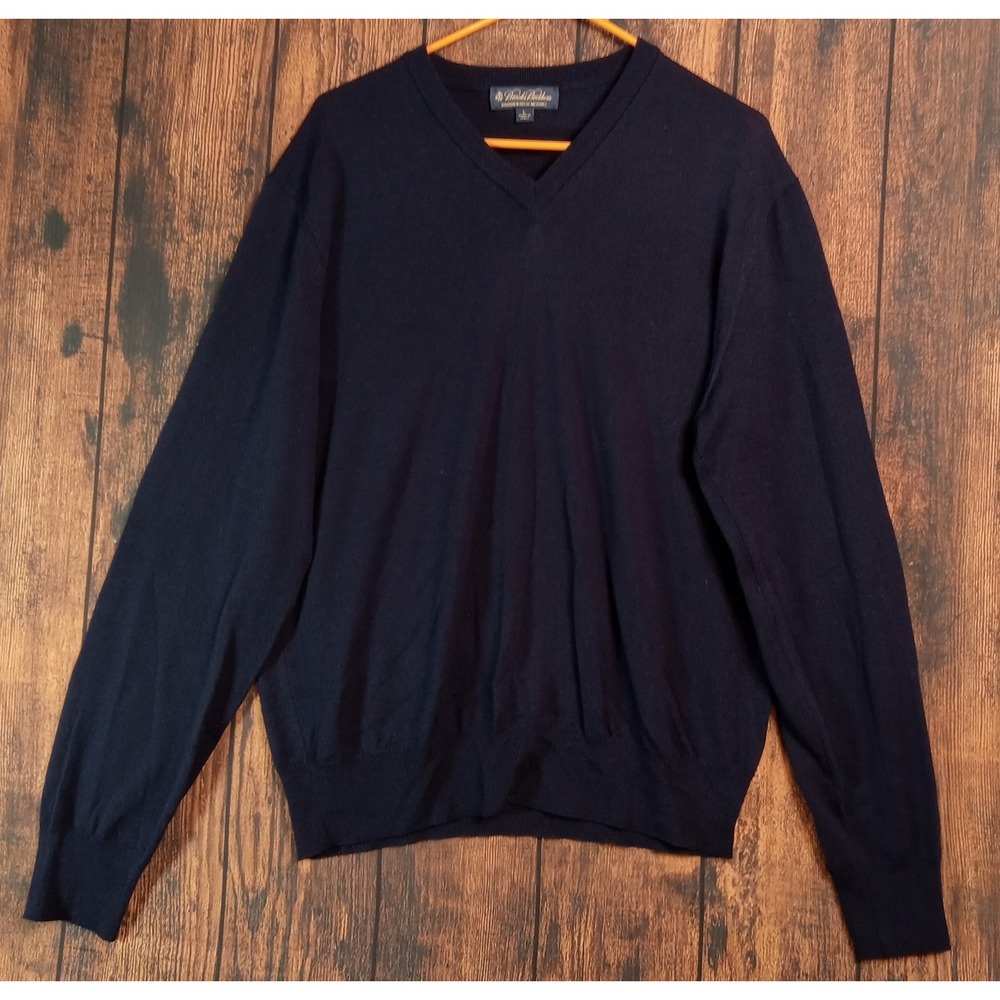 Brooks Brothers Brookstech Merino Wool V-Neck Sweater Black Mens Large Italy